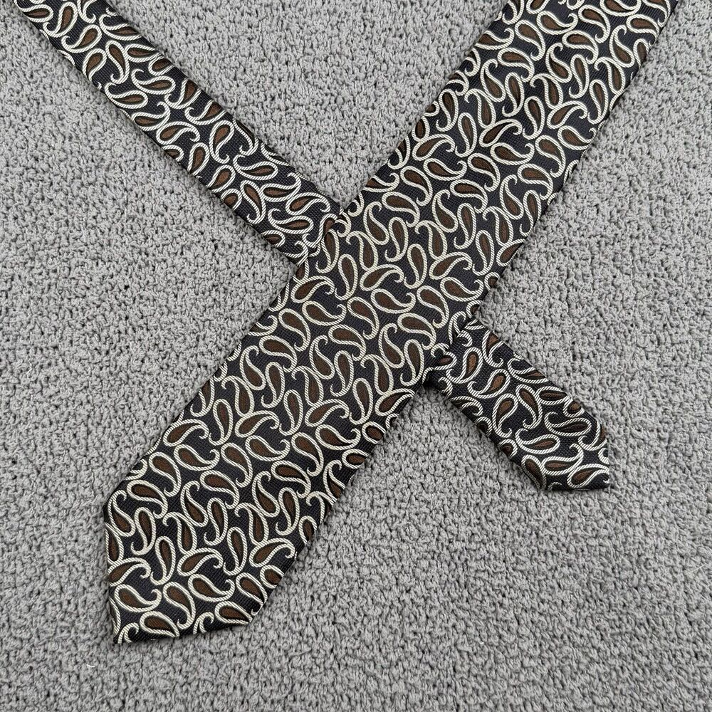 Ermenegildo Zegna Tie Black White Brown Silk Paisley Made In Italy Necktie